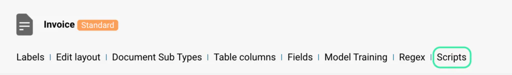 DocBits Scripts Tab in Invoice settings – configure custom business rules and document workflow automation