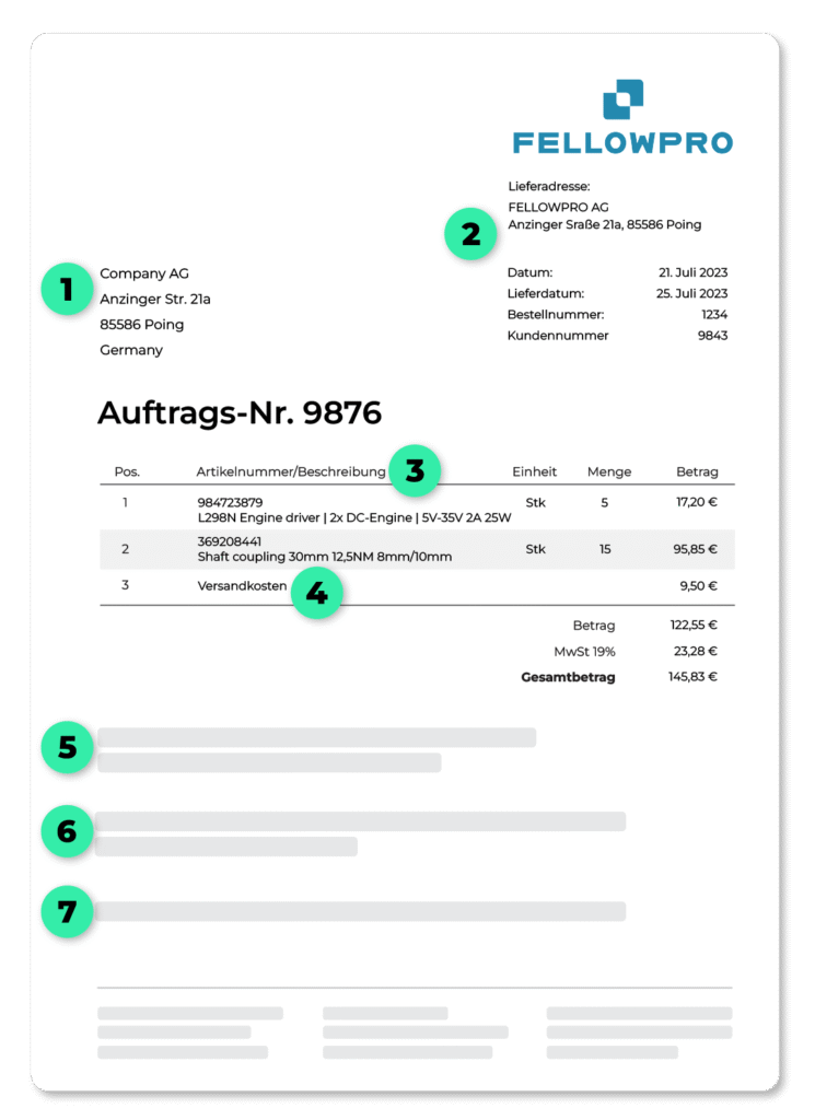 DocBits extrahiert alle Felder aus eingehenden Auftragsbestätigungen automatisch — Lieferantendaten, Artikelnummern, Mengen, Preise, Liefertermine und Zahlungsbedingungen, unabhängig vom Lieferantenlayout