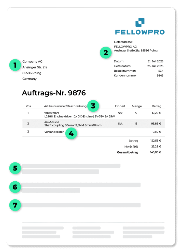DocBits extrahiert alle Felder aus eingehenden Auftragsbestätigungen automatisch — Lieferantendaten, Artikelnummern, Mengen, Preise, Liefertermine und Zahlungsbedingungen, unabhängig vom Lieferantenlayout