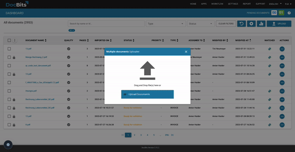 DocBits dashboard — automatic receipt and capture of incoming order confirmations via email, SFTP, scanner or API
