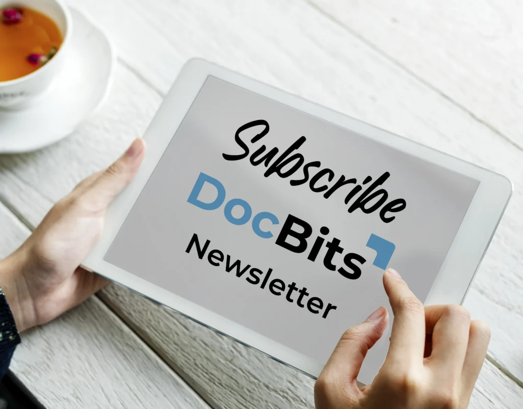 Subscribe to the DocBits newsletter – person at laptop learning about new AI features and updates