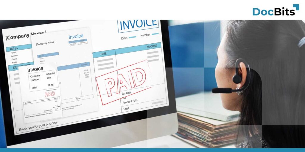Finance team validating invoice data and assigning cost centers in DocBits